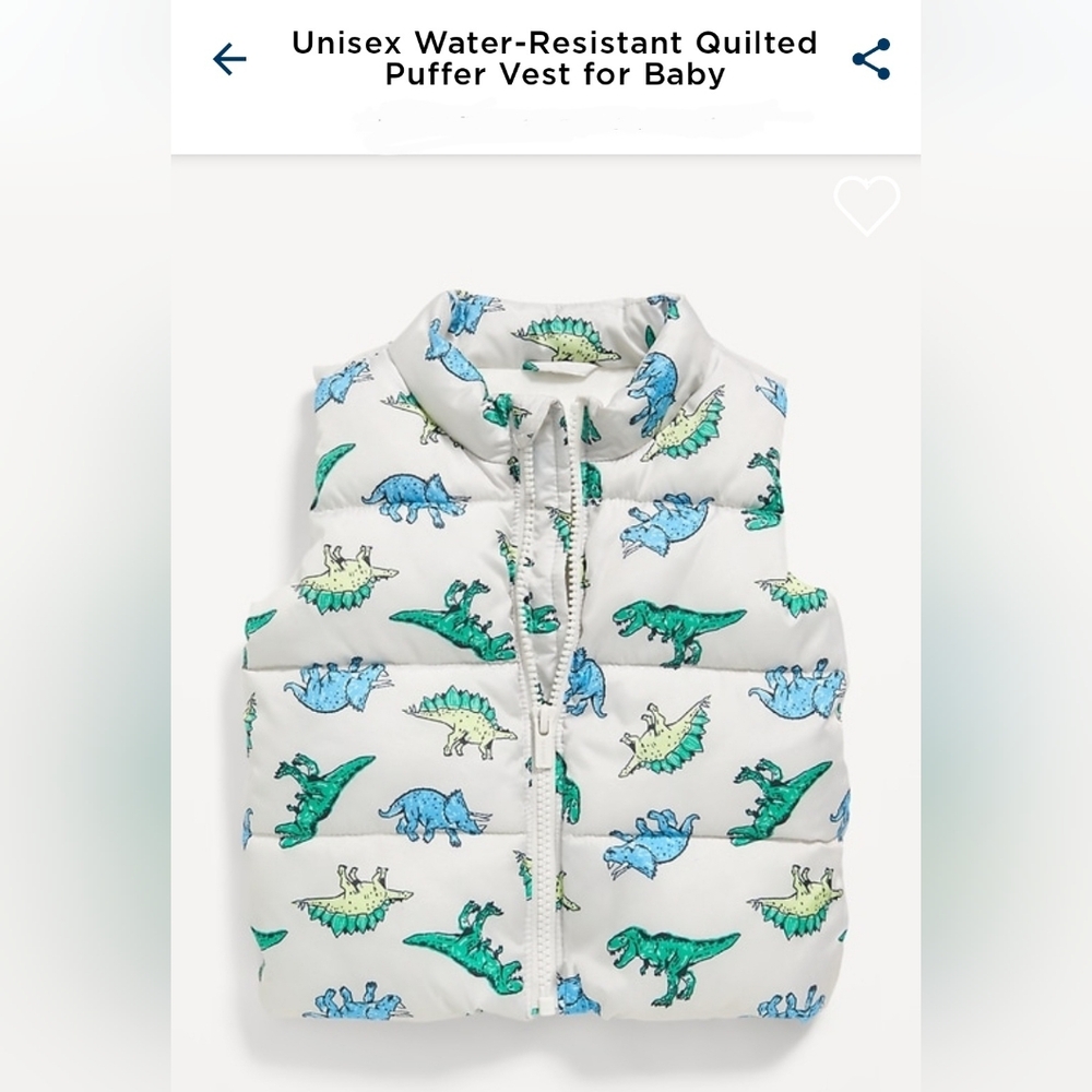 Dinosaur Baby Puffer Vest White Old Navy